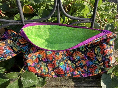 Handmade zippered wristlet bag (Clutch) Large by Lucky Burrito featuring Rainbow butterflies
