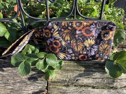 Handmade zippered wristlet bag (Clutch) Large by Lucky Burrito featuring autumn flowers