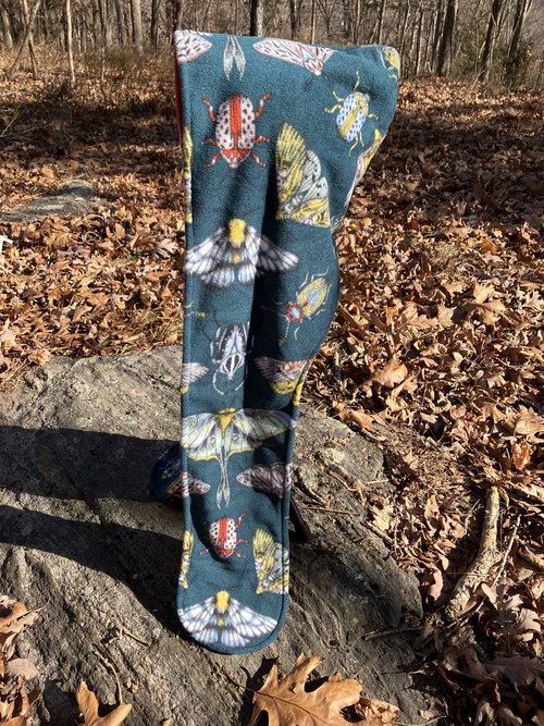 Handmade by Lucky Burrito Beautiful XL Hooded Scarves inspired by the designs of Sienna Rose* fully reversible teal moths & beetles