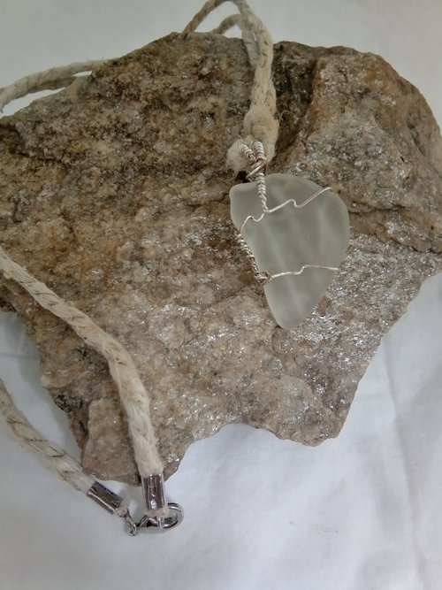 River Glass Necklace wire wrapped copper/silver wire