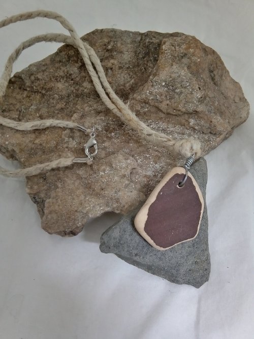 River Glass Necklace  brown crackle glaze pottery