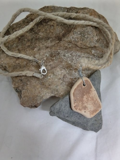 River Glass Necklace  brown crackle glaze pottery