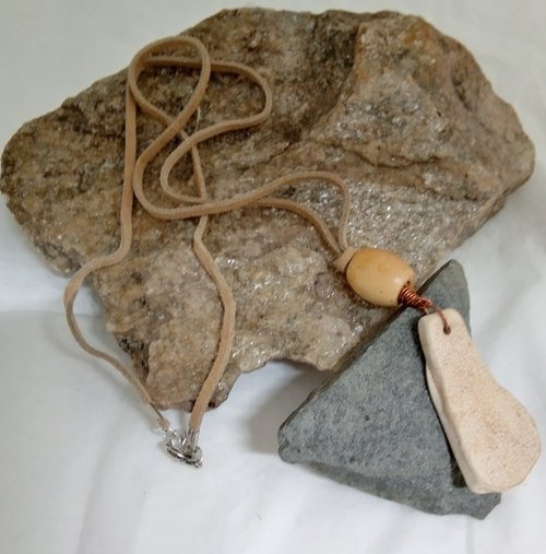 River Glass Necklace pottery blue print