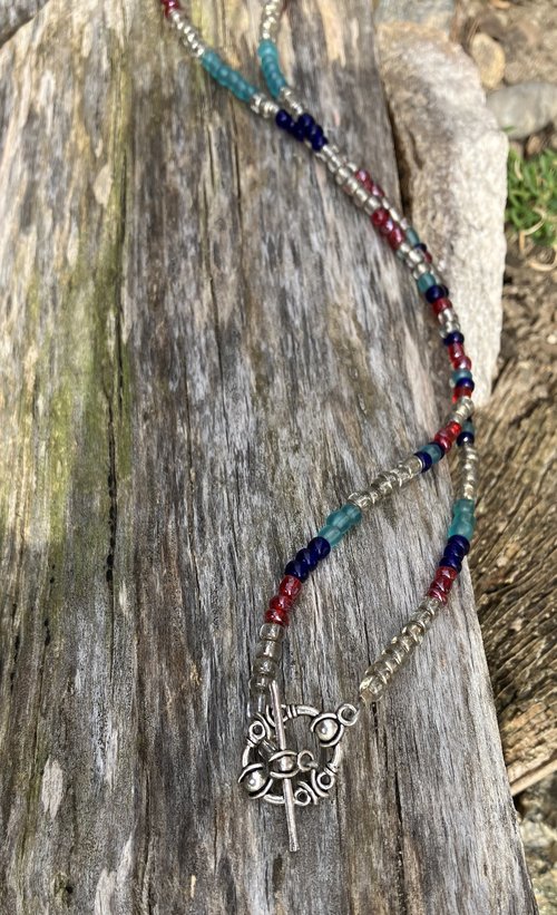 beaded red white and blue peace sign necklace 
