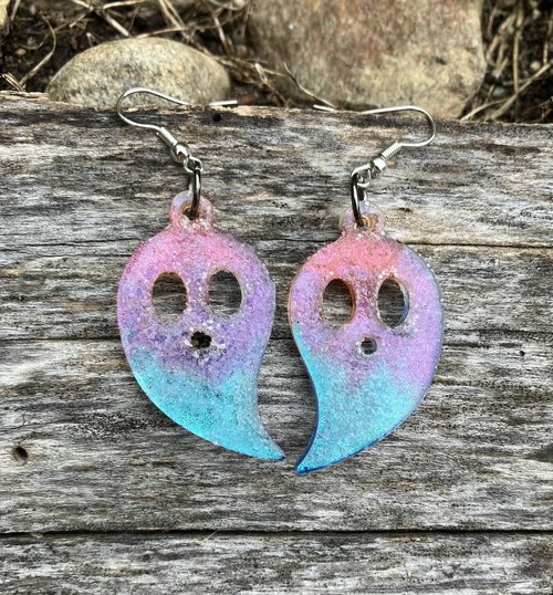 Resin ghost  Earrings  glo texture