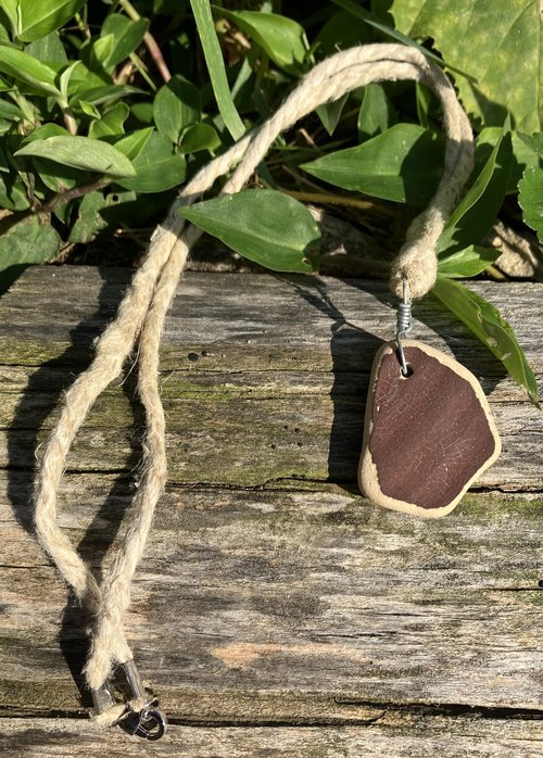 River Glass Necklace  brown crackle glaze pottery
