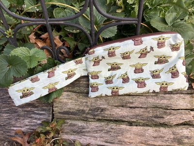 Handmade by Lucky Burrito featuring Disney baby Yoda fabric, zippered wristlet bags (clutch)