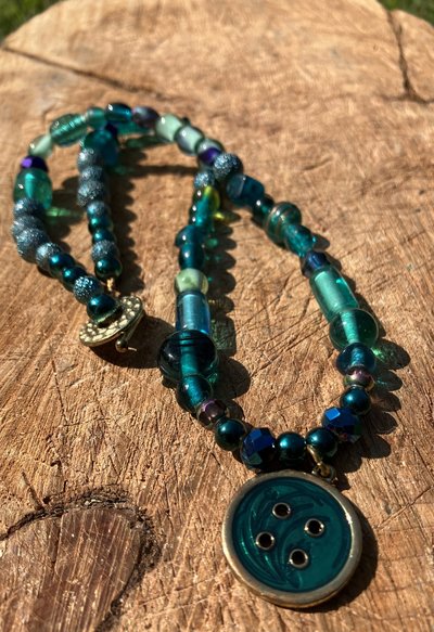 the button Necklace glass,ceramic,lampwork glass,crystal beads Autumnal collection - 1